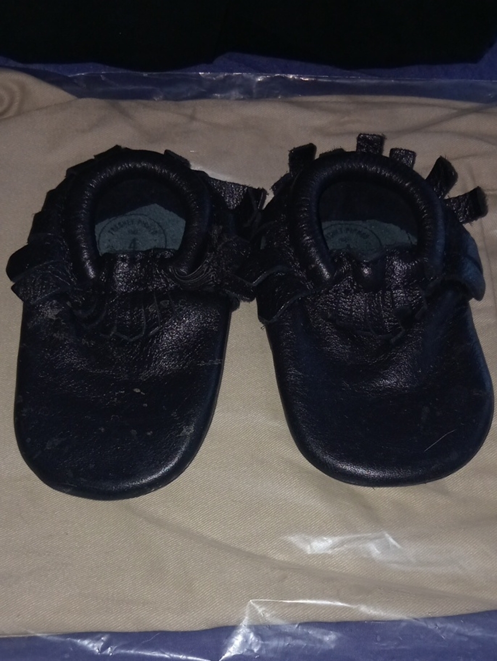 FRESHLEY PICKED Kids Black Fringe Moccasin Soft-Soled Shoes